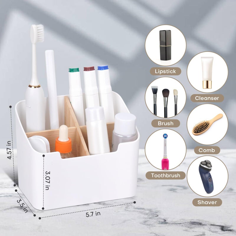 Ayswupt Toothbrush Holders for Bathrooms Electric Toothbrush and Toothpaste Holder with Divider for Bathroom Countertop Organizer Toothbrush Caddy for Kids Family Counter Vanity Storage White - Image 3